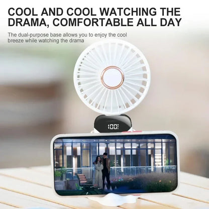 Handheld Mini Fan Foldable Portable Neck Hanging Fans 5 Speed USB Rechargeable Fan with Phone Stand and Display Screen 1800mAh Beauty World Shop
