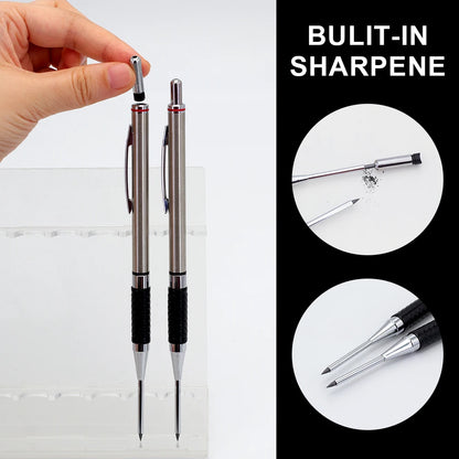 New Deep Hole Woodworking Mechanical Pencil, 2.0mm Anti Slip Soft Set Grip Handle Automatic Pencil Engineer Drawing Marking Tool Beauty World Shop