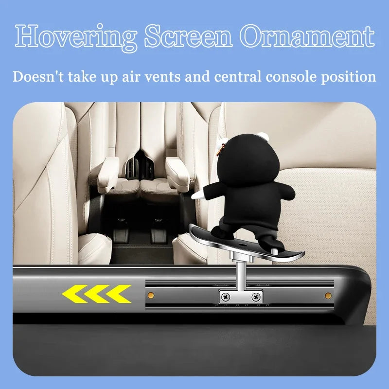 Car Automatic Sliding Skateboard Bear Alloy Cute Cartoon Scooter Center Console Ornaments Creative Car Decoration Accessories Beauty World Shop