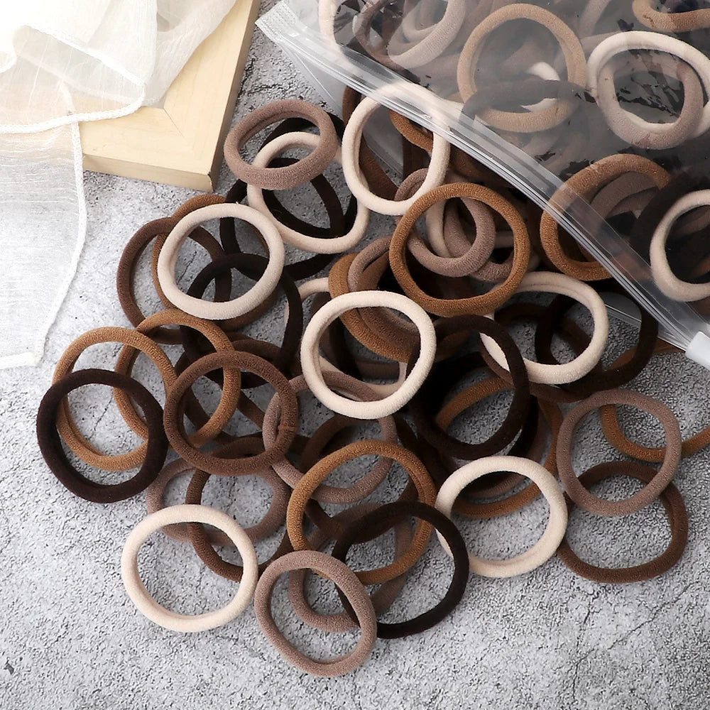 50/100/200pcs Women Girl Mixed Colors Hair Bands Basic Hair Ties Elastic Headband Simple Hair  Accessories Ponytail Holder Beauty Fashion