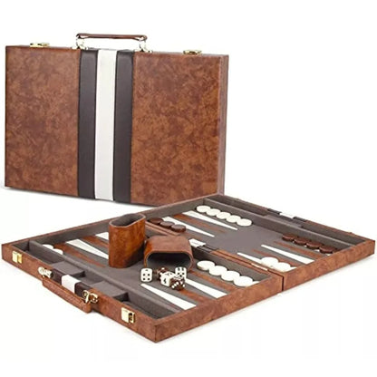 38cm Backgammon Set Classic Folding Board with Leather Case, Portable Travel Game, Ideal Gift Package for Strategy Lovers Beauty World Shop
