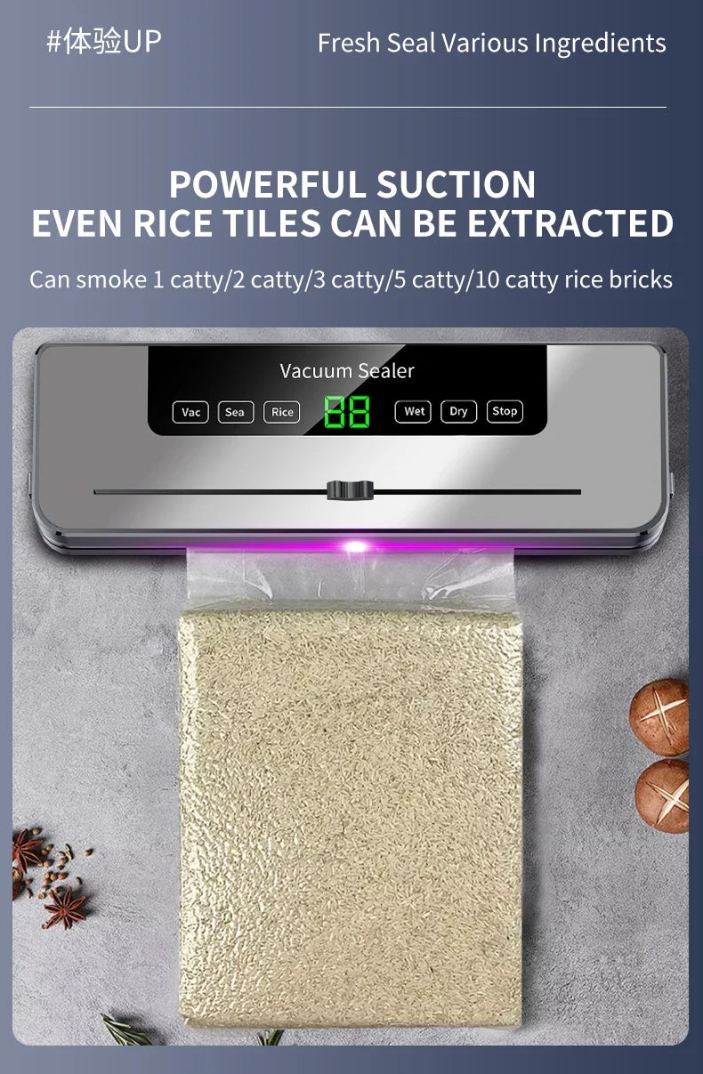 Electric Vacuum Sealer Food Storage Seal Touch Button Dry/Wet Built-in Cutter Kitchen Food Sealing Vacuum Packaging Machine Beauty World Shop