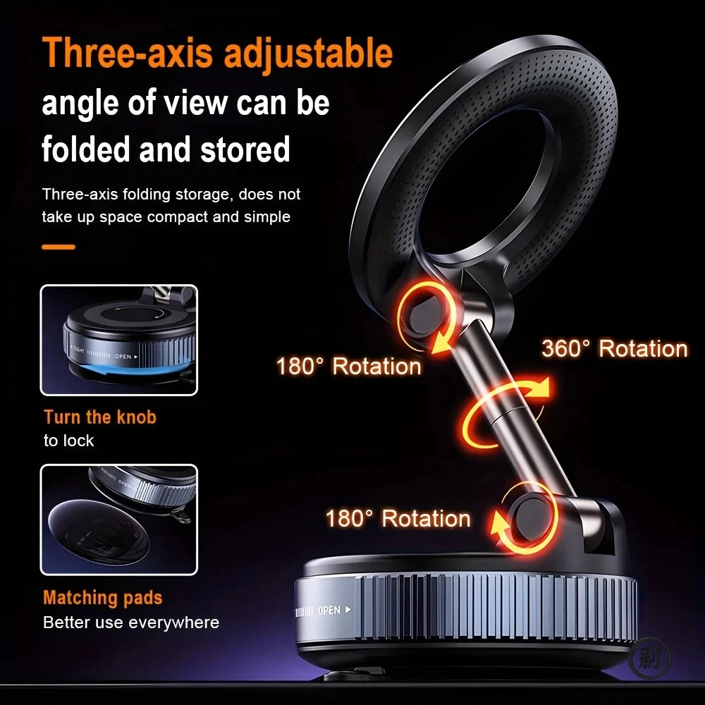 Strong Magnetic Car Phone Holder Foldable Design 360° Adjustable Vacuum Mount for Car/Desk/Bathroom/Universal Use Beauty World Shop