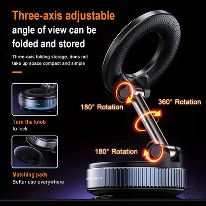 Strong Magnetic Car Phone Holder Foldable Design 360° Adjustable Vacuum Mount for Car/Desk/Bathroom/Universal Use Beauty World Shop