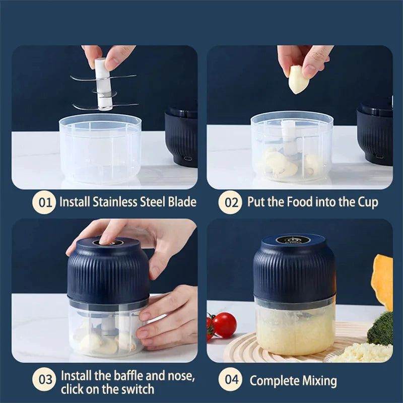 250ml Mini Wireless USB Rechargeable Electric Vegetable Chopper Garlic Crusher Food Chopper for Kitchen Gadgets for Garlic Beauty World Shop