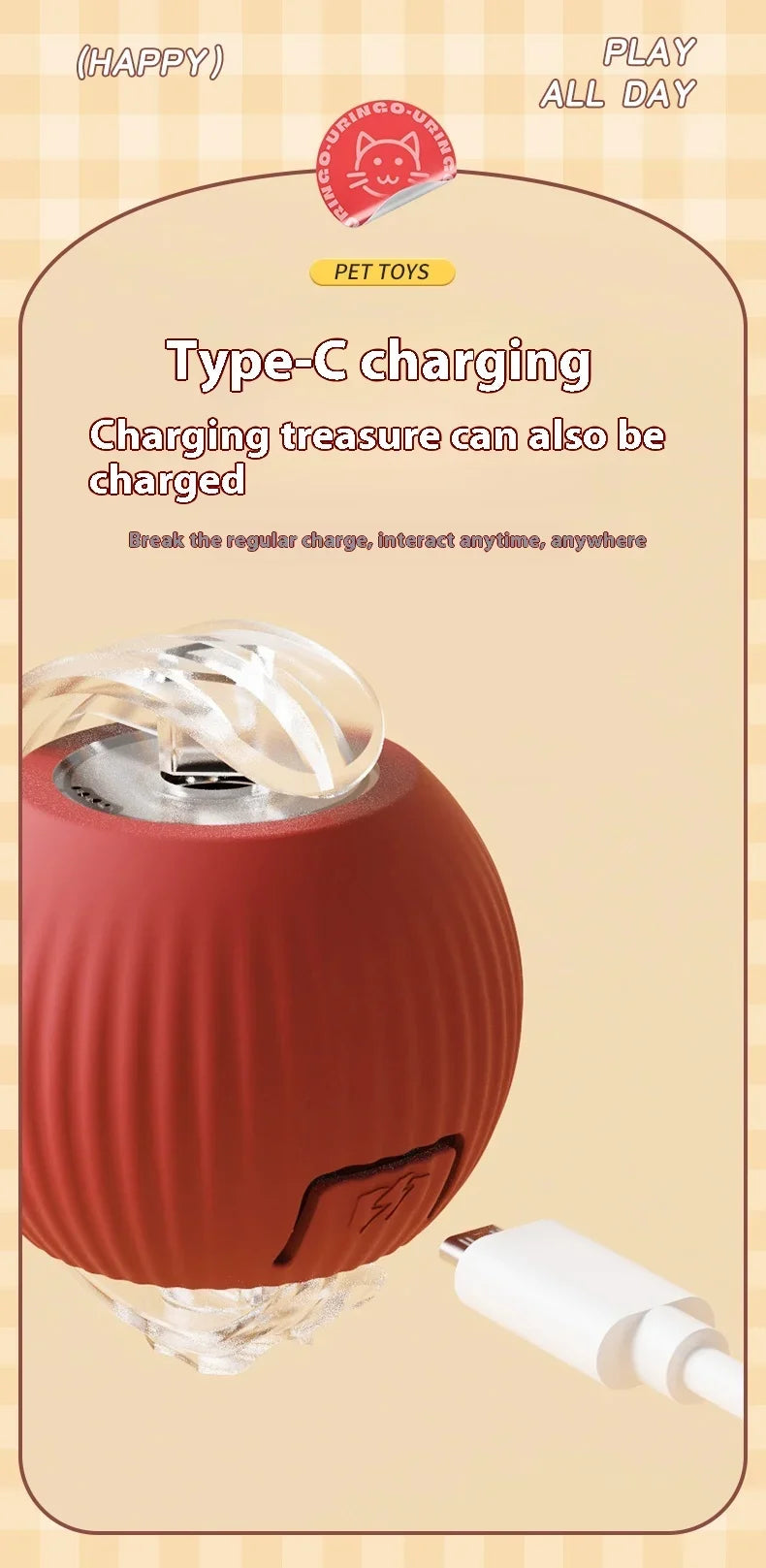 1~2Pcs Cat Interactive Ball Toys Automatic Rolling Ball Faux Tail Rechargeable Smart Pet Electric Toy Cat Training Imitate Mouse