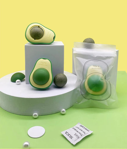 Avocado Catnip Ball Rotatable Pet Toy Mint Ball Wall Stickup Cat Snacks For Kitten Cat Cartoon Pet Teeth Cleaning Supplies