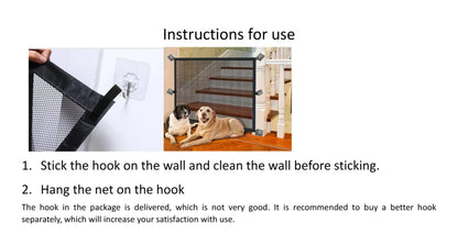 Heavy Duty Dog Barrier Fence with Hooks Insulated Net Foldable Breathable Mesh Mirror Door Pet Security Gate for Indoor Outdoor