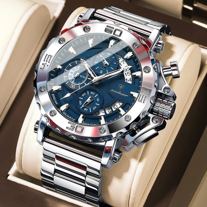 POEDAGAR Luxury Men's Watch Calendar Luminous Waterproof Man Clock Chronograph Stainless Steel Quartz Watches For Men Reloj Gift Beauty World Shop