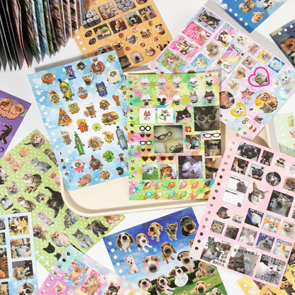 Cute Pets Theme Sticker Book 30 Sheets/Bag with Ring Binding for Scrapbooking DIY Collage Material Background Decoration Beauty World Shop
