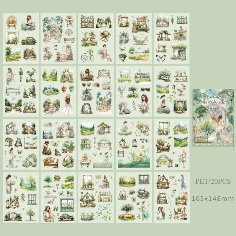 20Sheets PET Stickers Season Series PET Decorative Stickers Diary Scrapbooking Material Decor Album Stationery Stickers Beauty World Shop