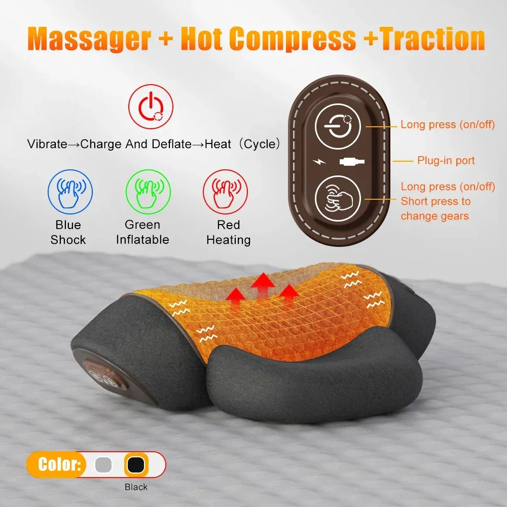 Electric Neck Massager Cervical Pillow Hot Compress Neck Stretch Heating Vibration Neck Shoulder Massage Pillow Back Traction Beauty World Shop