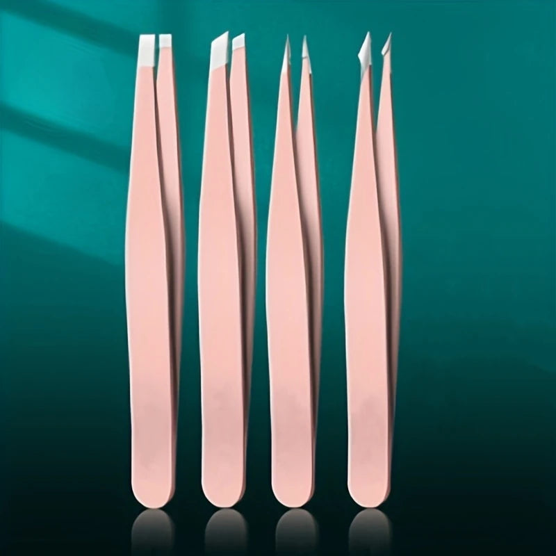 Ouriner Eyebrow Tweezers Set 4 Pcs Stainless Steel Eyebrow Forceps Professional Beauty Tool Set For Facial Hair Inward Growing Beauty Fashion