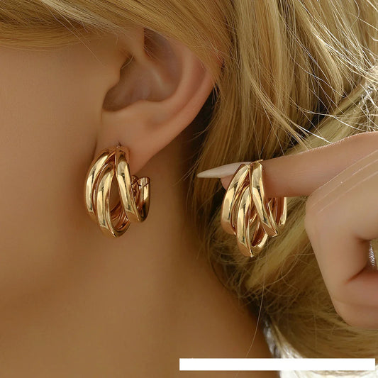 Elegant Gold Color Circled Hoop Earring for Woman Metal Elegant Vintage Geometric Statement Luxury Earrings Party Jewelry Gifts Beauty Trend Shop