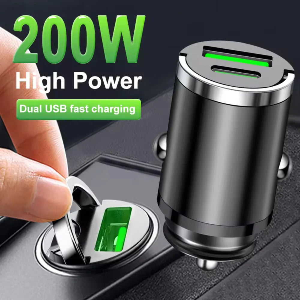200W mini car charger fast charging for iPhone QC3.0 mini PD USB Type C car mobile phone charger for Xiaomi Samsung Huawei Beauty World Shop
