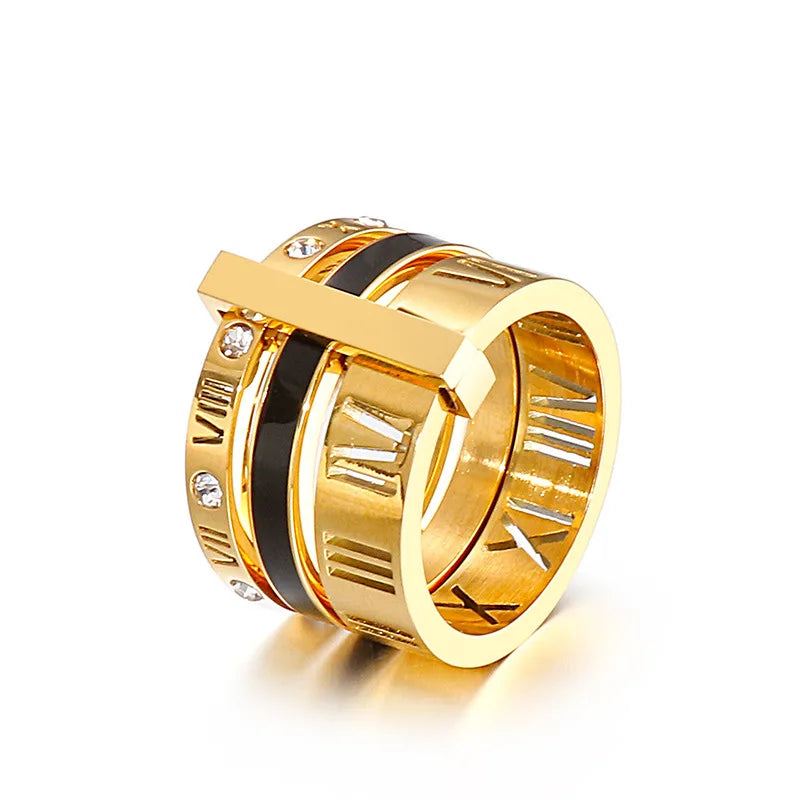 Three Layers Roman Numerals Ring for Women Luxury Stainless Steel Rotatable Crystal Finger Rings Female Wedding Trendy Jewelry Beauty World Shop