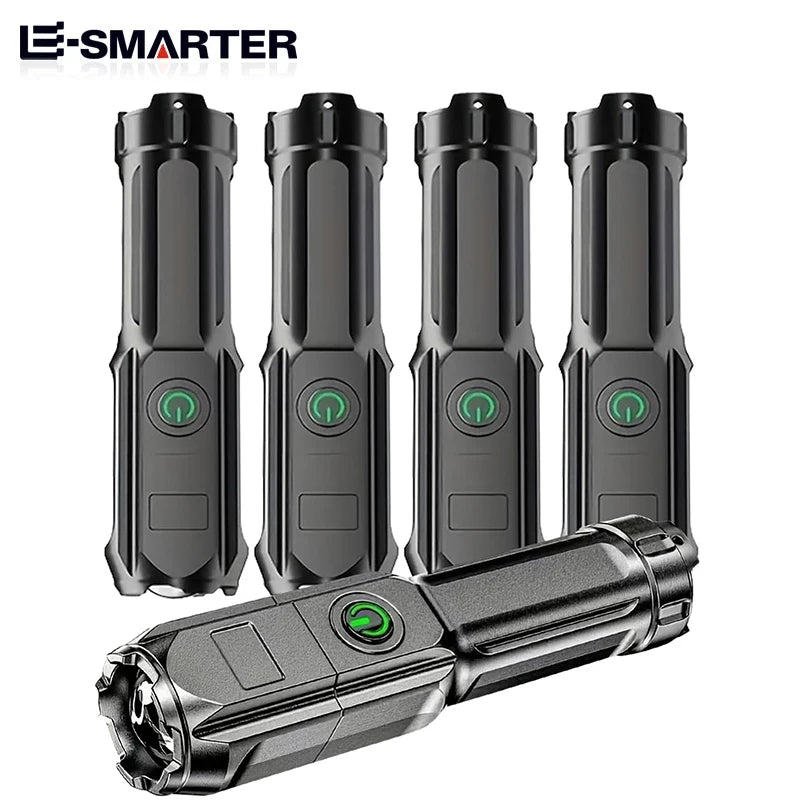 Telescopic Zoom Tactical Flashlights Rechargeable LED Torch 4 Lighting Modes Long-Range Waterproof Camping Fishing Flashlight Beauty Fashion