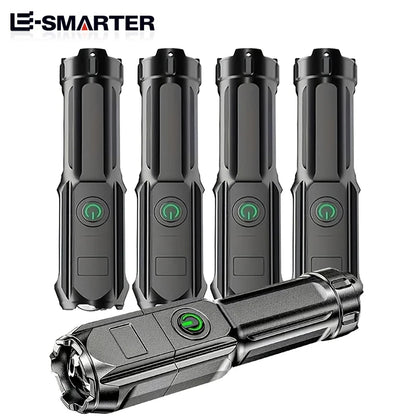 Telescopic Zoom Tactical Flashlights Rechargeable LED Torch 4 Lighting Modes Long-Range Waterproof Camping Fishing Flashlight Beauty Fashion
