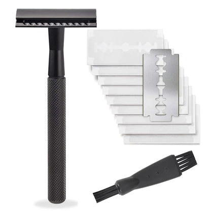 Safety Razor with Brass Weighted Handle and 5 Double Edge Safety Blade Refills,Single Blade Razor for Men, Designed for Coarse Beauty World Shop