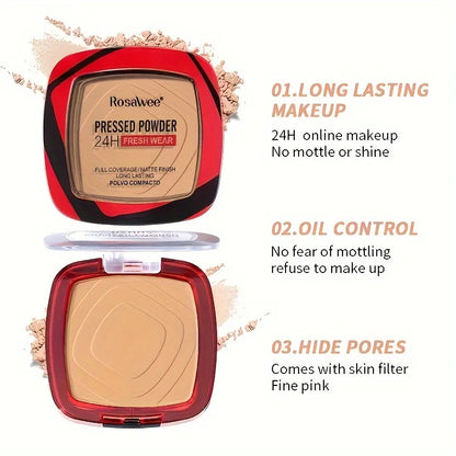 Matte Full Coverage Pressed Powder Foundation With Puff Applicator, 24H Fresh Wear Matte Weightless Finishing Powder Makeup Beauty World Shop
