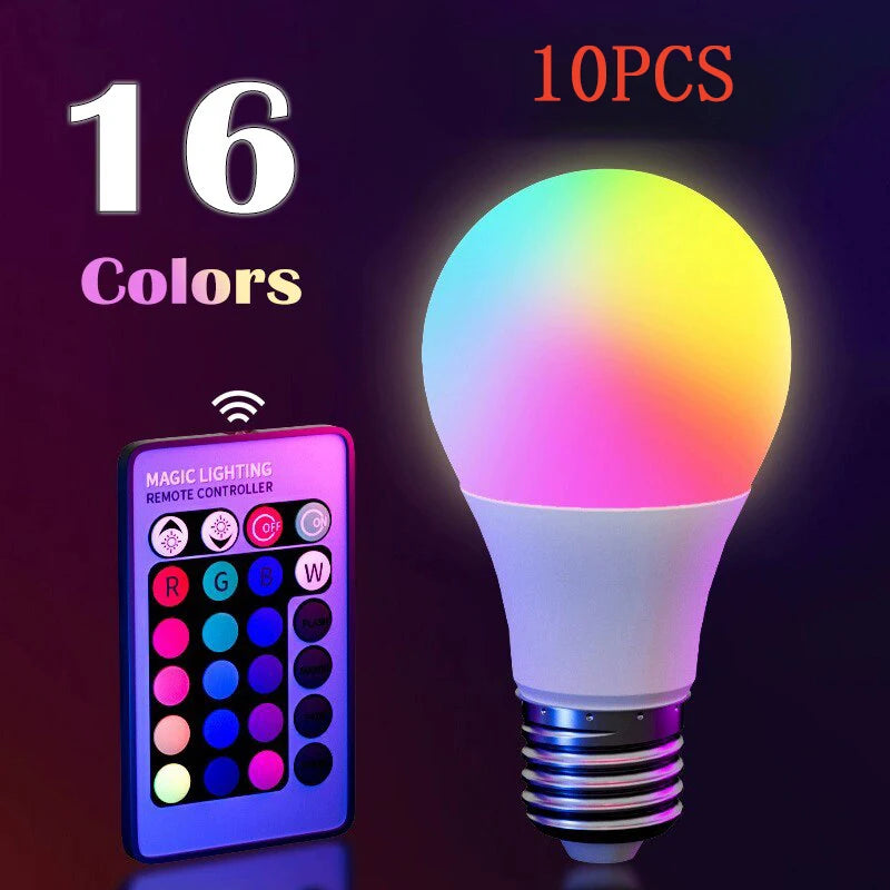 16 Colors RGB Bulb LED Multicolor Bulb E27 220V Household Lighting Dimmable 24 Key Remote Control Smart Lamp Atmosphere Light Beauty World Shop