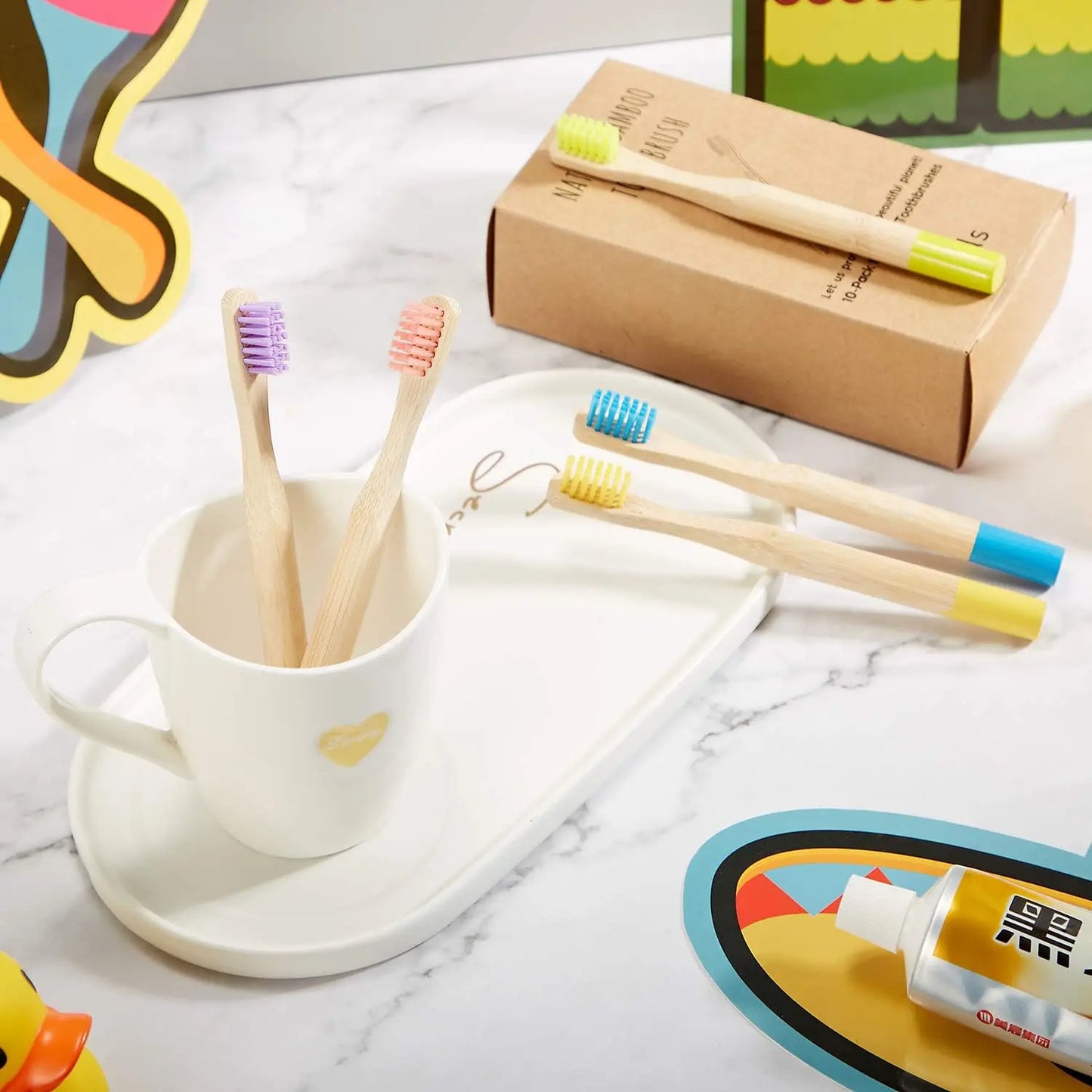 10pcs Round Handle Adult & Children Natural Eco Friendly Travel Tooth Teeth Brush Bamboo Toothbrush With Medium Hard Bristlesth Beauty World Shop