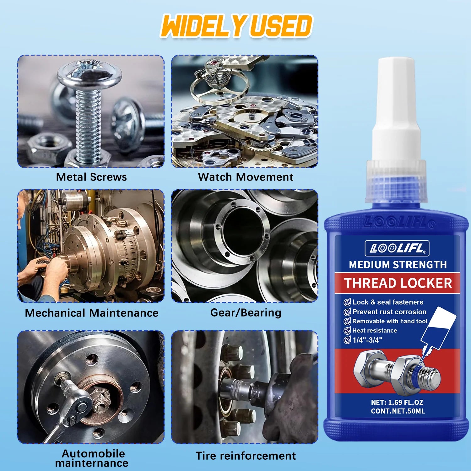 LOOLIFL Blue Thread Locker 243 Nuts-Bolts Locker, Screw Adhesive Lock Tight Seal Fasteners Anaerobic Curing Metal Glue,Rustproof Beauty World Shop