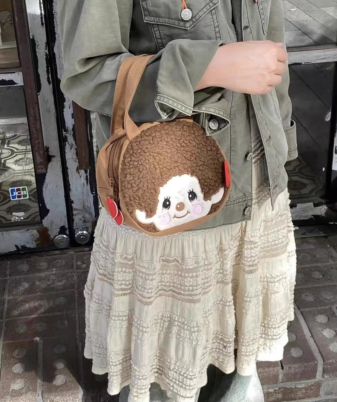 NewJapanese Cartoon Cute Plush Handbag Monchichi Small Items Storage Bag Going Out Hand Bag Coin Purse Birthday Gift for Friends Beauty World Shop