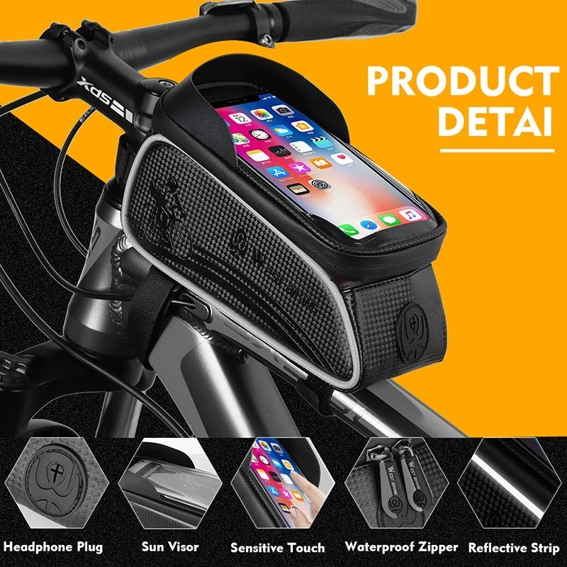 WEST BIKING Bicycle Bag Cycling Top Front Tube Frame Bag Waterproof 6.5 Inches Phone Case Storage Touch Screen MTB Road Bike Bag Beauty World Shop