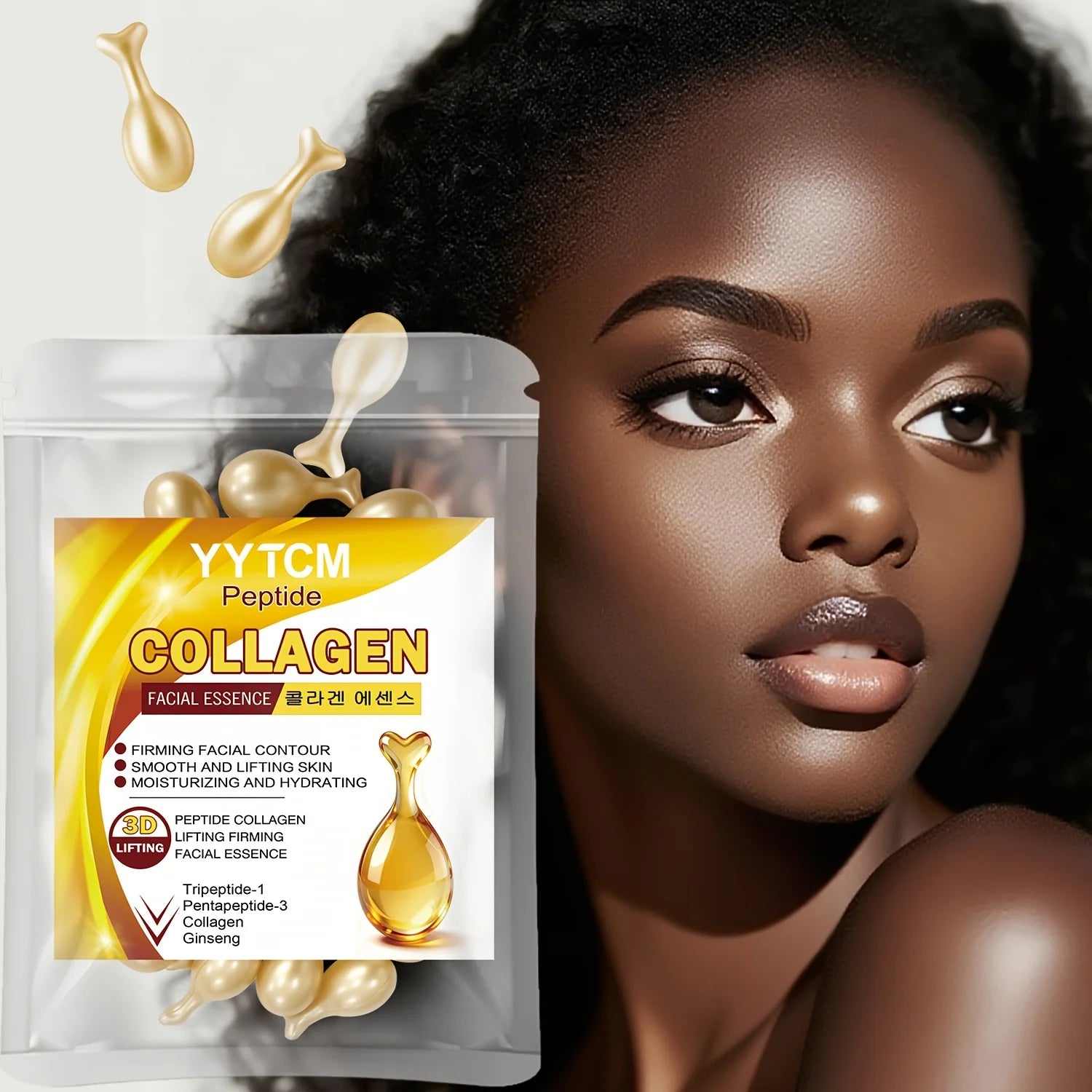 Polypeptide Collagen Essence Capsules, Moisturizing and Firming Essence, Smooths Skin, Contains Squalane, Fullerene, Ginseng Extract, Deep Hydration (0.34Gx30 Capsules)/Bag-1 Bag Beauty World Shop