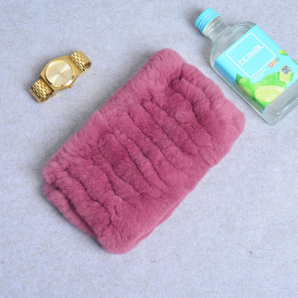 Women Handmade Stretch 100% Real Rabbit Fur Scarf Knit Genuine Rex Rabbit Fur Headbands Girls Natural Rabbit Fur Ring Scarves Beauty World Shop