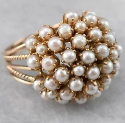 Trendy Hollow Gold Color Inlay Pearls Rings For Women Birthday Gift Accessories Fashion Custom Jewelry Beauty World Shop