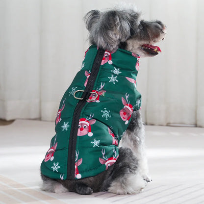 New Year Pet Coat For Christmas Deer Print Dog Jacket With D-ring Waterproof Pets Costume For Small Medium Dogs Bulldog Clothes