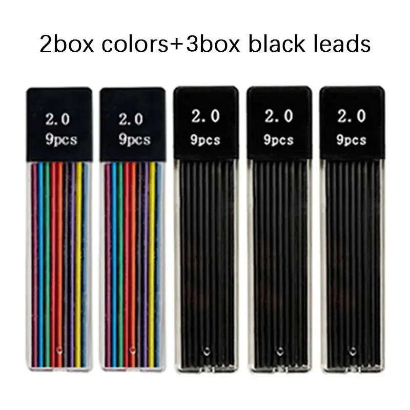 Mechanical Pencil Set 2.0mm with 2B Black/Colors Lead Refill for Writing Sketching Art Drawing Painting School Automatic Pencils Beauty World Shop