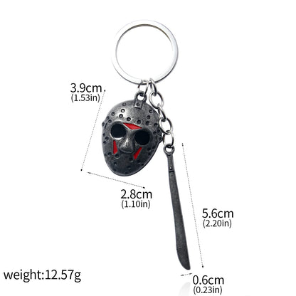 Horror Movie Halloween Keychain Hockey Mask Machete Metal Keyring Pendants Cosplay Props For Men Women Backpack Jewelry Beauty World Shop