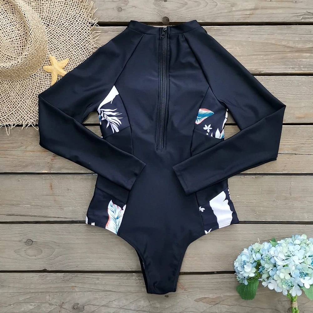 2026 Surfing Sport Swimsuit Long Sleeves Women One Piece Swimsuit  Swimwear Solid Monokini Bathing Suit Tropical Bodysuit Female Beauty World Shop