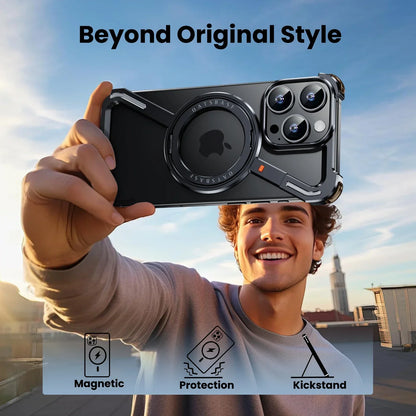 Oatsbasf Z Shape Metal Phone Case for iPhone15 /16 Pro Max Phone Protective Cover Shockproof Bumper w/360° Rotation Holder Beauty World Shop