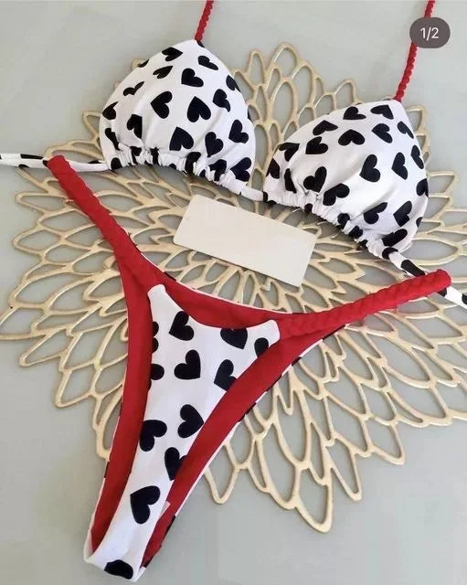 2024 Women's Bikini Swimsuit Women's Split Solid Color Lace-up Sexy Swimsuit 2-piece Set Beauty World Shop
