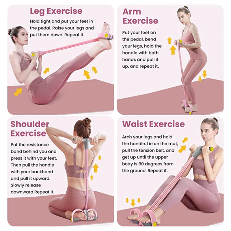 Resistance Bands 4-Tube Yoga Pedal Puller Resistance Band Elastic Pull Rope Fitness Equipment for Abdomen Waist Arm Training Beauty World Shop