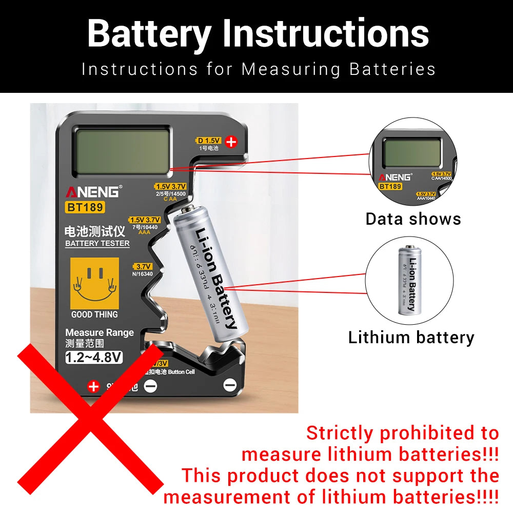 ANENG BT189 Button Cell Battery Tester 9V N D C AA AAA Universal Household LCD Display Battery Tester Power Bank Detectors Tools Beauty World Shop