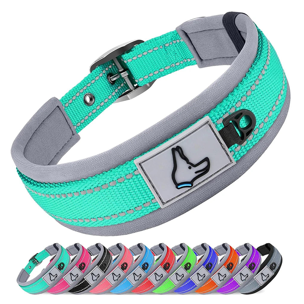Padded Dog Collars for small Medium large Dogs Reflective Wide Pet Collars Adjustable Heavy Duty Nylon Neoprene Dog Collar Beauty World Shop