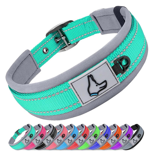 Padded Dog Collars for small Medium large Dogs Reflective Wide Pet Collars Adjustable Heavy Duty Nylon Neoprene Dog Collar Beauty World Shop