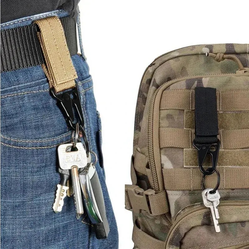 2pcs Tactical Hanging Buckle Molle Nylon Webbing Carabiner Belt Triangle Keychain for Outdoor Climbing Camping Tool Accessory Beauty World Shop