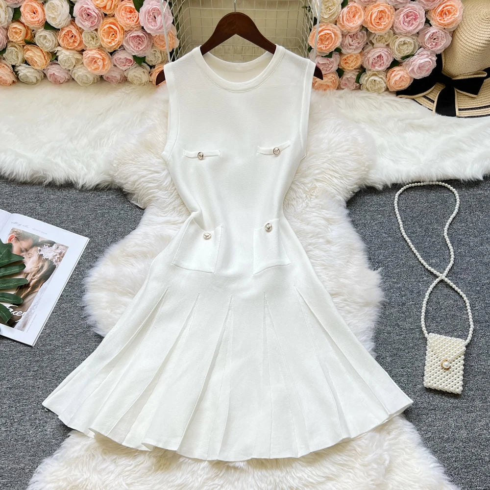 YuooMuoo Chic Fashion 2026 Summer Pleated Short Dress Women O-neck Slim Waist A-line Party Dress Streetwear Lady Outfits Vestido Beauty World Shop