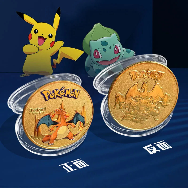 Pokemon commemorative Coin Metal Coins Anime Commemorative Coin Charizard Pikachu Golden Pokemon Cards Round Metal Coin Toy Gift Beauty World Shop