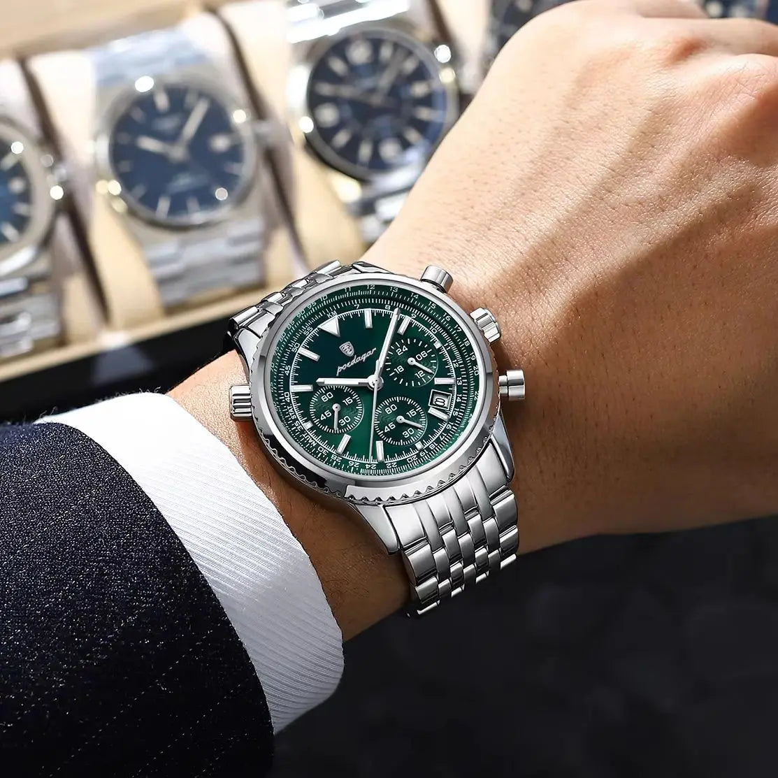 POEDAGAR Luxury Watches For Men Date Chronograph Stainless Steel Man Watch Waterproof Luminous Sport Military Men's Quartz Watch Beauty World Shop
