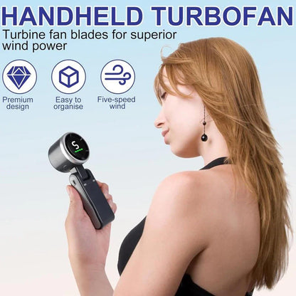 3-in-1 Portable Handheld Turbo Fan, 5-Speed High-Velocity Cooling, 3600mAh Battery, Digital Display, Foldable USB/Type-C Fan
