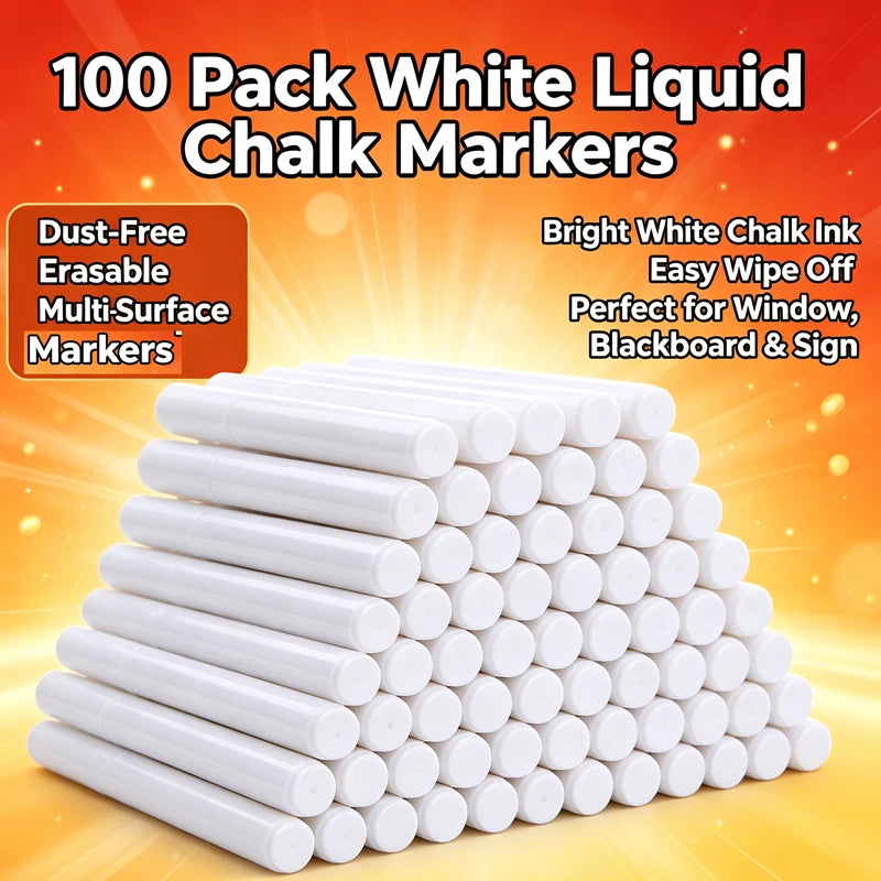 Liquid Chalk Erasable Pen 3-100Pcs White Marker for Glass Windows Blackboard Chalkboard Whiteboard Marker Drawing Chalk Pens Beauty World Shop