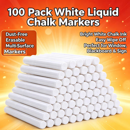 Liquid Chalk Erasable Pen 3-100Pcs White Marker for Glass Windows Blackboard Chalkboard Whiteboard Marker Drawing Chalk Pens Beauty World Shop