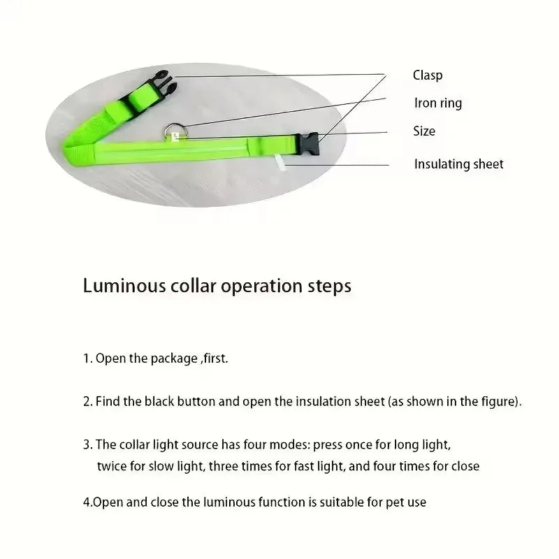 BOOTEELY Nylon LED Night Safety Flashing Glow In The Dark Dog Leash Dogs Luminous Fluorescent Pet Dog Collar